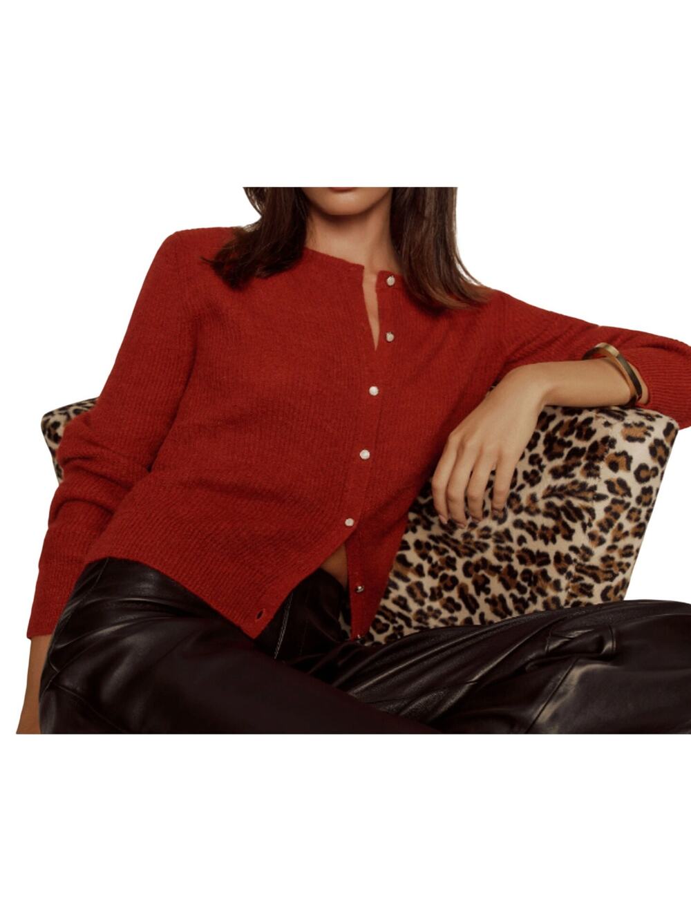 Reformation Ribbed Red Cece Cardigan Size M